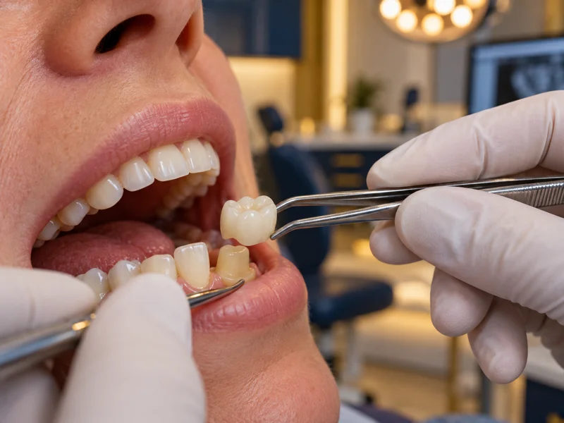 Dentist placing a porcelain dental crown at Helena Family Dentistry