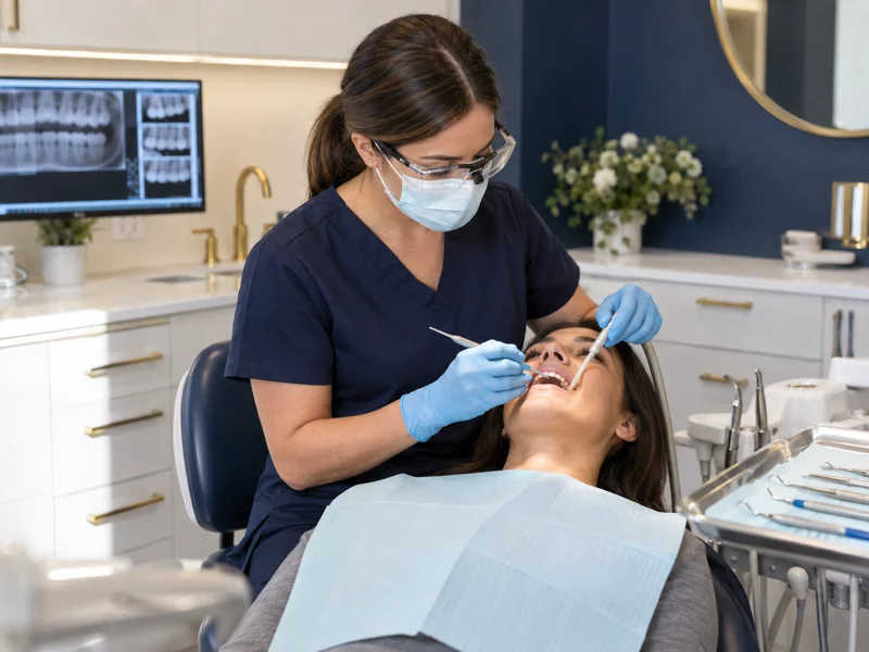 Hygienist performing a professional teeth cleaning at Helena Family Dentistry